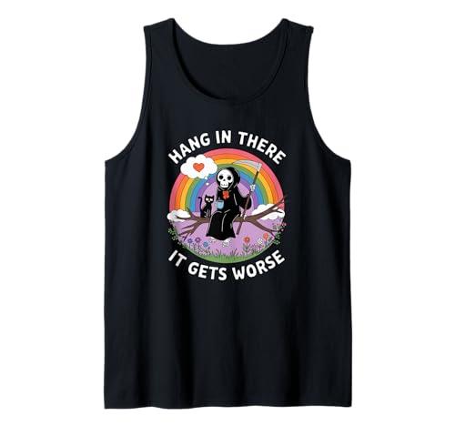 Hang In Thee It Gets Worker Reaper Schwarze Katze Lustige Damen Herren Tank Top Hang In Thee It Gets Worker Reaper Schwarze Katze Lustige Damen Herren Tank Top von Hang In Thee It Gets Worse Black Cat Sarcastic Pun