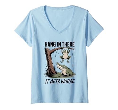 Damen Halte durch, es wird schlimmer Frog Gator T-Shirt mit V-Ausschnitt Damen Halte durch, es wird schlimmer Frog Gator T-Shirt mit V-Ausschnitt von Hang In There Humor Motivation Frog