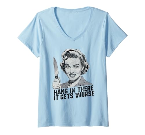 Damen Lustiger dunkler Humor Retro Horror Grafik Alternative Goth Humor T-Shirt mit V-Ausschnitt Damen Lustiger dunkler Humor Retro Horror Grafik Alternative Goth Humor T-Shirt mit V-Ausschnitt von Hang In There It Gets Worse Retro Creepy Comic