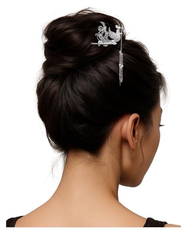 HangErFeng 903 Damen-Haarspange in Phoenix-Form mit Quaste, Silber von HangErFeng