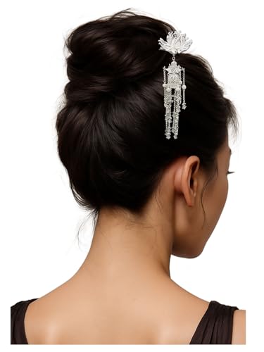 HangErFeng 906 Damen-Haarspange in Lotusform, silberfarben, mit Quaste von HangErFeng