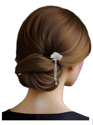 HangErFeng Damen Silber Accessoires Pfingstrosenform Quaste Haarnadel 893 von HangErFeng