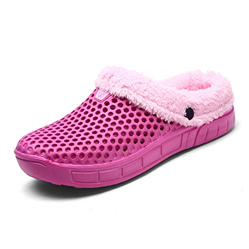 HangFan Männer Frauen Mules Clogs Slip Auf Garten Schuhe Pelz Gefüttert Folien Flip-Flops Warme Winter Slipper (36, Rosered) von HangFan