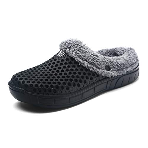 HangFan Männer Frauen Mules Clogs Slip Auf Garten Schuhe Pelz Gefüttert Folien Flip-Flops Warme Winter Slipper (36, Schwarzes) von HangFan