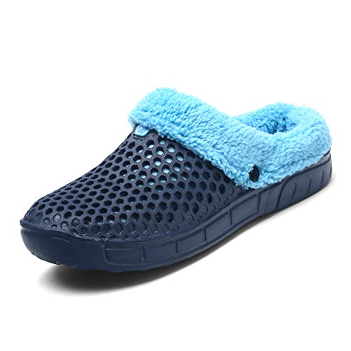 HangFan Männer Frauen Mules Clogs Slip Auf Garten Schuhe Pelz Gefüttert Folien Flip-Flops Warme Winter Slipper (40, Blauer) von HangFan