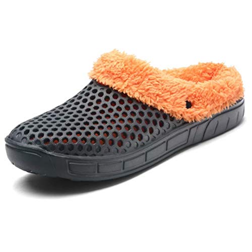 HangFan Männer Frauen Mules Clogs Slip Auf Garten Schuhe Pelz Gefüttert Folien Flip-Flops Warme Winter Slipper (40, GrauA) von HangFan