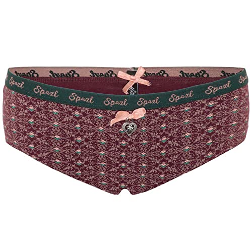 Hangowear Trachtenunterhose Damen Slip Josefina | Unterhose Bayern Trachten Spruch | Baumwolle Elasthan (L, weinrot) von Hangowear