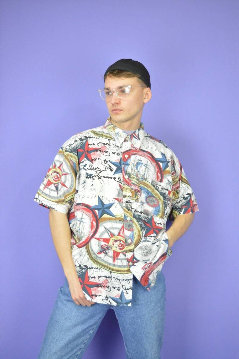Vintage Multicolour Abstrakte Grafik Festival Shirt von HangerVintage