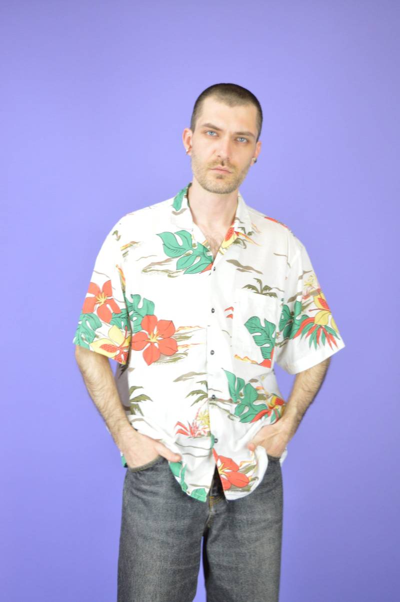 Vintage Multicolour Grafik Kurzarm Shirt {K357} von HangerVintage