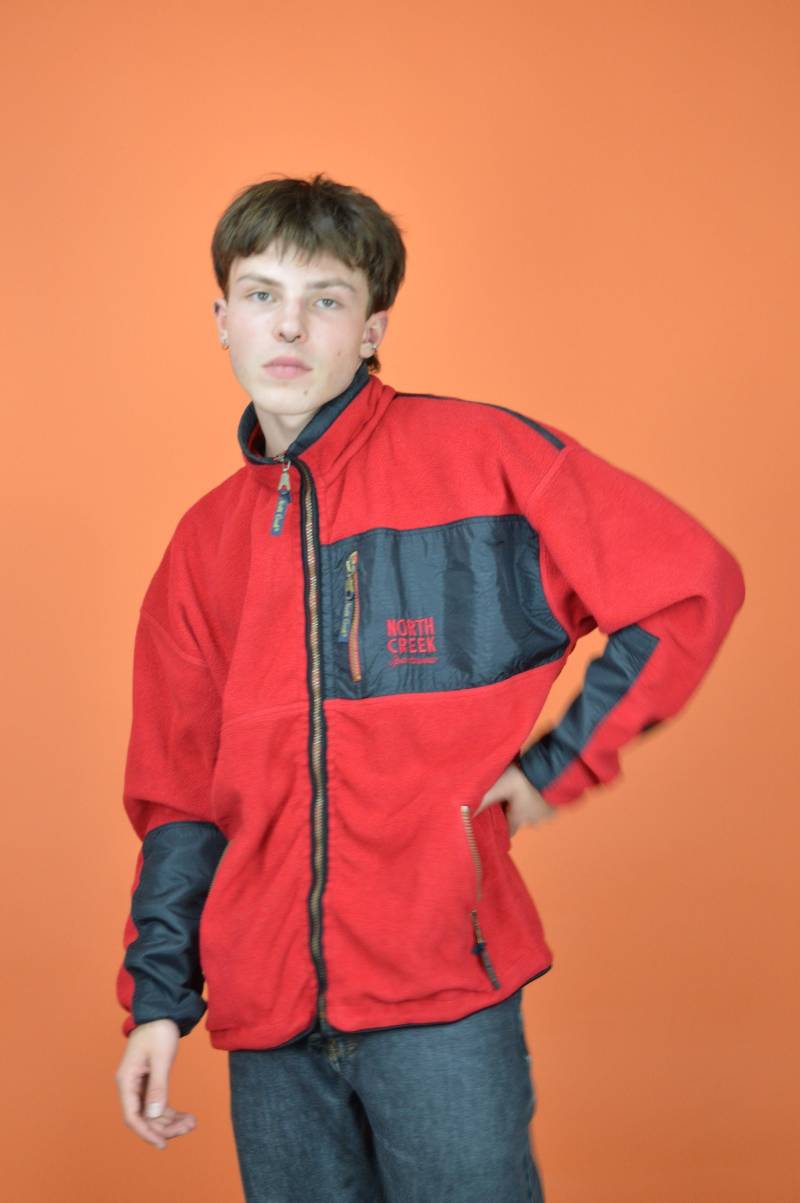 Vintage Rotes Volles Zip-Fleece-Sweatshirt von HangerVintage