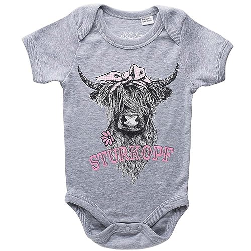 Hangowear Babybody mit Print | Süßer Body mit Druckknöpfen | kurzarm Baby (Sturkopf grau, 74) von Hangowear