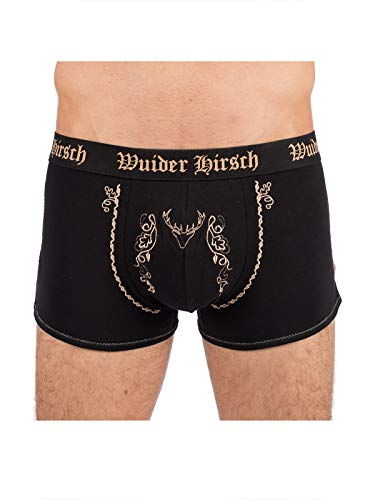 Hangowear Boxer-Short Wuider Hirsch, Trachtenunterwäsche schwarz, Geschenkidee für Männer (3XL, Schwarz) von Hangowear