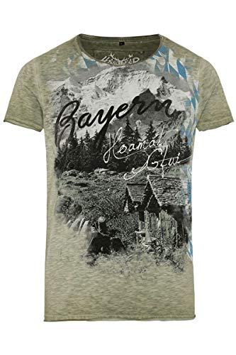 Hangowear Herren Trachten-T-Shirt mit Bergmotiv olivgrün, Oliv, 3XL von Hangowear