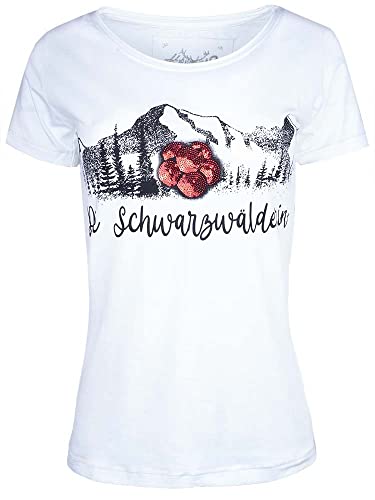 Hangowear T-Shirt Die Schwarzwälderin | Schwarzwald Bollenhut Shirt | Damen weiß (M, weiß) von Hangowear