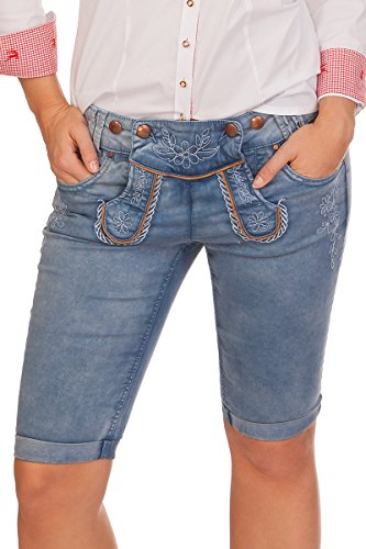 Hangowear Trachten Damen Jeanshose - Color Bermuda - hellblau, hellgrau, Größe 32 von Hangowear