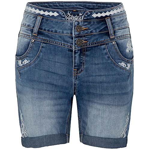 Hangowear Trachtenjeans Yonna Long-Shorts | Jeans mit Stickereien im Trachten-Stil | Skinny Damen Gr. 36 von Hangowear