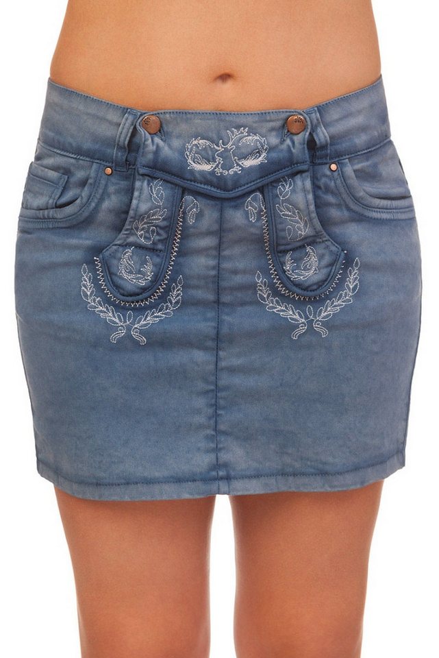 Hangowear Trachtenrock Trachtenrock Jeans Mini - FLORETTA - blau von Hangowear