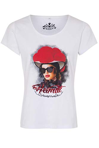 Hangowear Trachtenshirt Clarissa weiß | Schwarzwald T-Shirt mit Bollenhut & Heimat Print | Damen Rundhals Oberteil (S) von Hangowear