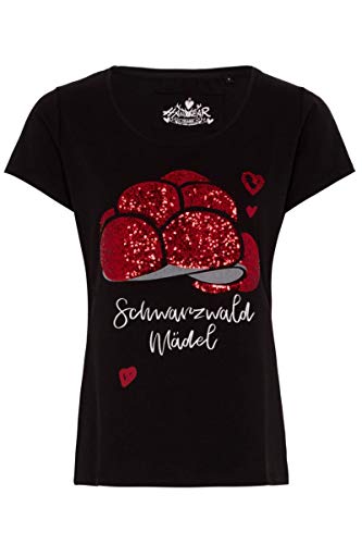 Hangowear Trachtenshirt Schwarzwald Celina schwarz | T-Shirt für Damen | Oberteil mit Pailletten-Bollenhut Schwarzwald-Mädel (XS) von Hangowear