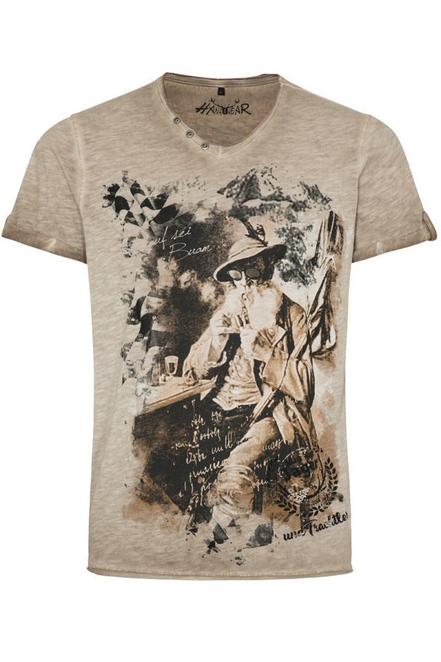 Hangowear Trachtenshirt Trachtenshirt Herren - THEO - beige, oliv von Hangowear