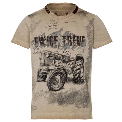 T-Shirt Alwin Kinder beige | Kinder Trachtenshirt Traktor | Bulldog Ewige Treue (DE/NL/SE/PL, Numerisch, 134, Regular, beige) von Hangowear