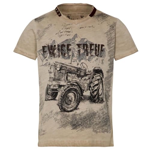 T-Shirt Alwin Kinder beige | Kinder Trachtenshirt Traktor | Bulldog Ewige Treue (DE/NL/SE/PL, Numerisch, 146, Regular, beige) von Hangowear