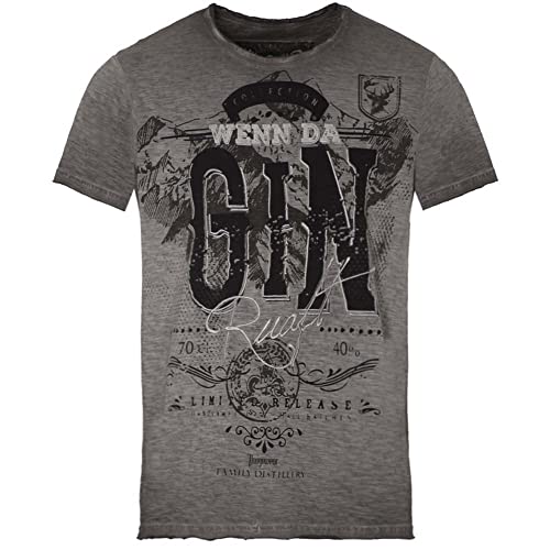 T-Shirt Gin Motiv Herren grau | Shirt Wenn da Gin ruaft | Trachtenshirt 3XL von Hangowear