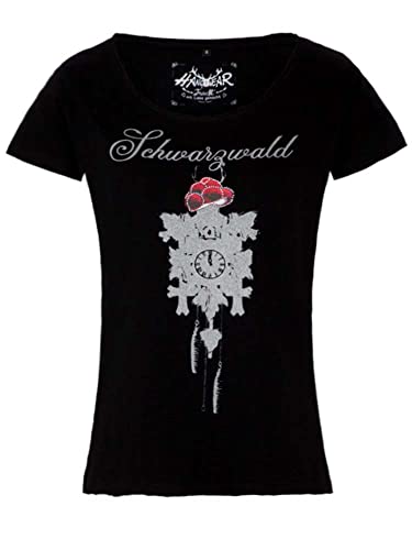 T-Shirt Schwarzwald Glam schwarz | Bollenhut Shirt für Damen Gr. L von Hangowear