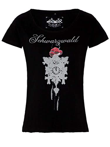 T-Shirt Schwarzwald Glam schwarz | Bollenhut Shirt für Damen Gr. S von Hangowear