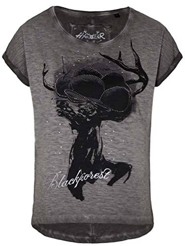 T-Shirt Schwarzwald Glamrock grau | Bollenhut Shirt für Damen Gr. 3XL von Hangowear