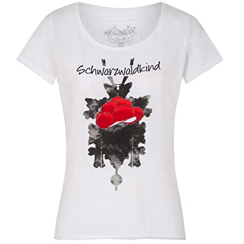 T-Shirt Schwarzwald Kind weiß | Kuckucksuhr Bollenhut Shirt Damen | Oberteil S von Hangowear