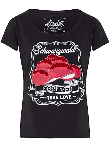 T-Shirt Schwarzwald True Love schwarz | Bollenhut Shirt Damen | Glitzer L von Hangowear