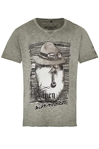 Trachten T-Shirt Johann Oliv | Trachtenshirt Alpen Hipster | Baumwolle (M) von Hangowear