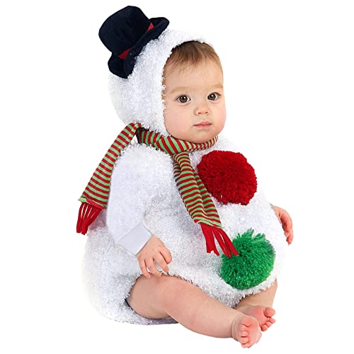 Kleinkind Baby Jungen Mädchen Set Langarm Weihnachten Weihnachten Cosplay Kostüm Schneemann Fleece Hoodie Strampler Overall und Schal Anzug Schneeanzug Damen Einteilig (White, 12-18 Months) von Hangpei