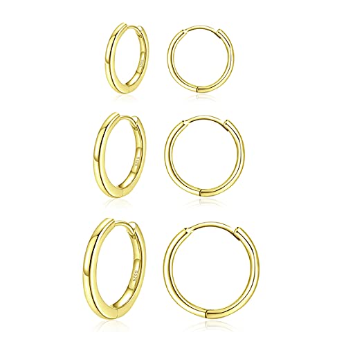 Hasnsofie Creolen Silber 925 Damen Ohrringe, 3 Paare 925 Sterling Silber Gold Creolen Ohrringe Set, Hypoallergen Klein Schlafen Silber Creolen Ohrringe, Silber Creolen Ohrringe Set in 10, 12, 14mm von Hasnsofie