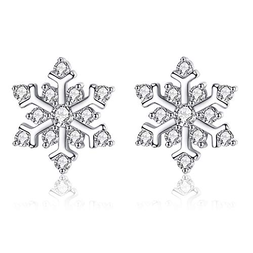 Deyanse Ohrstecker Silber 925, Ohringestecher Damen, Ohrringe Schneeflocke Ohrstecker mit Snowflake & Weiß Zirkonia, Liebe Schmuck mit Geschenkbox für Mutter Frau Freundin zum Weihnachten Winter von Deyanse