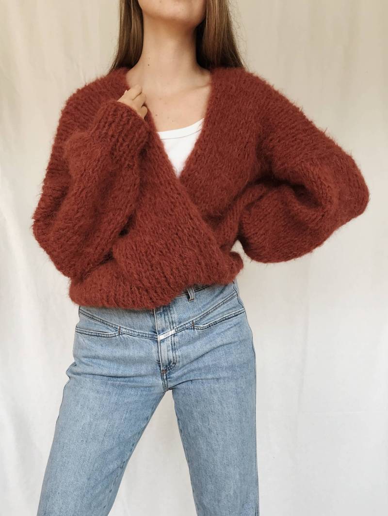 Alpaka Grobstrick Cardigan Handgestrickt - Rust von Hanishken
