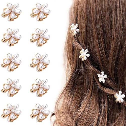 Hanjing Kleine Mini-Perlenklammern mit Blumen-Design, Haarnadeln, Haarschmuck für Frauen und Mädchen, Brauthochzeit, 10 Stück von Hanjing
