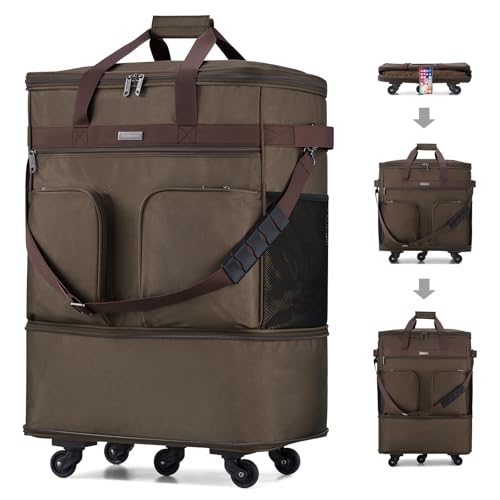 Hanke Ausziehbarer Koffer mit Rollen Leichter Reisetrolley Großes Fassungsvermögen Expandable & Kollapsierbar Reisetasche für Damen Herren 360° Spinner Räder (Kaffeebraun-Upgrade) von Hanke