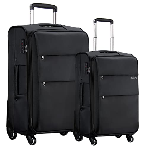 Hanke Softside erweiterbares Handgepäck mit Spinnrollen, Leichter aufrechter Koffer mit TSA-Schloss, rollendes Reisegepäck für Damen und Herren, 2-Piece Set(20"/28"), Softside erweiterbares Gepäck von Hanke