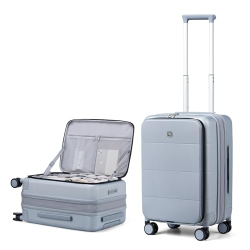Hanke Top Open Luggage 20 Inch Carry On Luggage 24 Inch Checked Luggage with Spinner Wheels PC Hard Shell Suitcases TSA Luggage Travel Rolling Bag for Women Men, GRAU, Expandable 20 Inch von Hanke