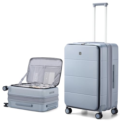 Hanke Top Open Luggage 20 Inch Carry On Luggage 24 Inch Checked Luggage with Spinner Wheels PC Hard Shell Suitcases TSA Luggage Travel Rolling Bag for Women Men, GRAU, Expandable 24 Inch von Hanke