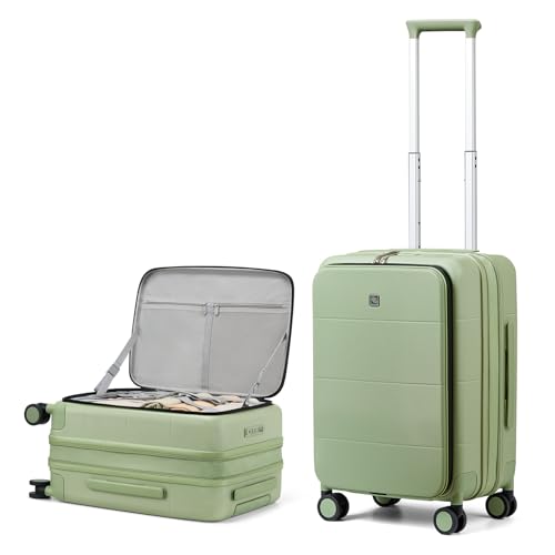 Hanke Top Open Luggage 20 Inch Carry On Luggage 24 Inch Checked Luggage with Spinner Wheels PC Hard Shell Suitcases TSA Luggage Travel Rolling Bag for Women Men, Grün (Bamboo Green), Expandable 20 von Hanke