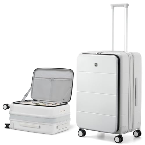 Hanke Top Open Luggage 20 Inch Carry On Luggage 24 Inch Checked Luggage with Spinner Wheels PC Hard Shell Suitcases TSA Luggage Travel Rolling Bag for Women Men, Rauchweiß, Expandable 24 Inch von Hanke