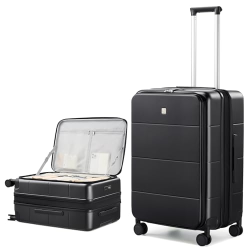 Hanke Top Open Luggage 20 Inch Carry On Luggage 24 Inch Checked Luggage with Spinner Wheels PC Hard Shell Suitcases TSA Luggage Travel Rolling Bag for Women Men, Schwarz (Jet Black), Expandable 20 von Hanke