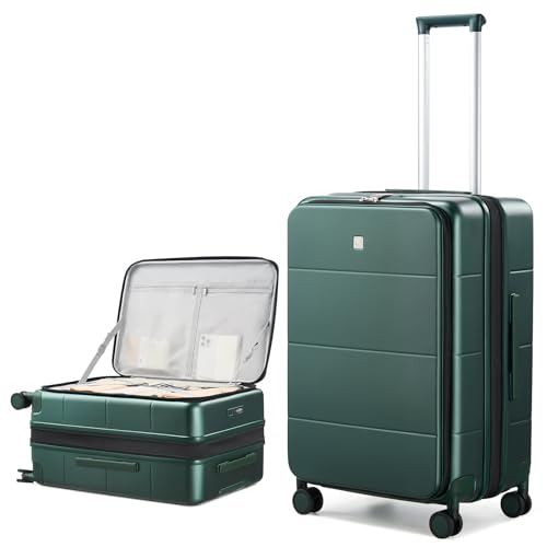 Hanke Top Open Luggage 20 Inch Carry On Luggage 24 Inch Checked Luggage with Spinner Wheels PC Hard Shell Suitcases TSA Luggage Travel Rolling Bag for Women Men, Schwarzes Grün, Expandable 24 Inch von Hanke