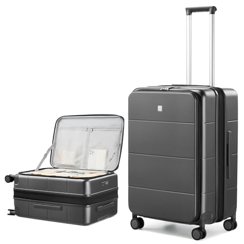 Hanke Top Open Luggage 20 Inch Carry On Luggage 24 Inch Checked Luggage with Spinner Wheels PC Hard Shell Suitcases TSA Luggage Travel Rolling Bag for Women Men, graphitgrau, Expandable 24 Inch von Hanke