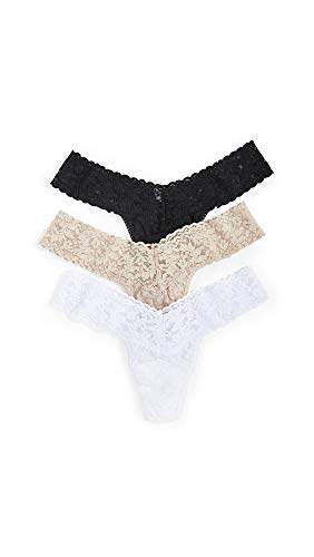 hanky panky Low Rise Thong - Tanga, Unterwäschen Damen Baumwolle Tiefer Schnitt, Lingerie Slip Damen aus Stretch-Spitze Signature Lace, Multicolor - One Size [3er-Pack] von hanky panky