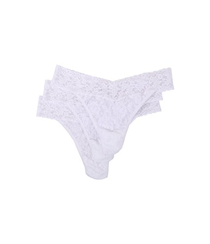 hanky panky Original Rise Thong - Tanga, Unterwäschen Damen Baumwolle Normalschnitt, Lingerie Slip Damen aus Stretch-Spitze Signature Lace, Color Weiss - One Size [3er-Pack] von hanky panky