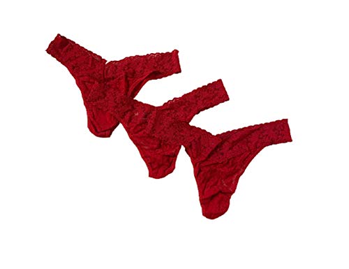 hanky panky Original Rise Thong - Tanga, Unterwäschen Damen Baumwolle Normalschnitt, Lingerie Slip Damen aus Stretch-Spitze Signature Lace, Color Rosso - One Size [3er-Pack] von hanky panky